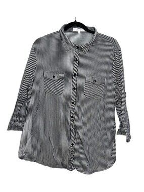 Eden & Olivia Black & White Striped Button-Up Shirt 2X Made In China